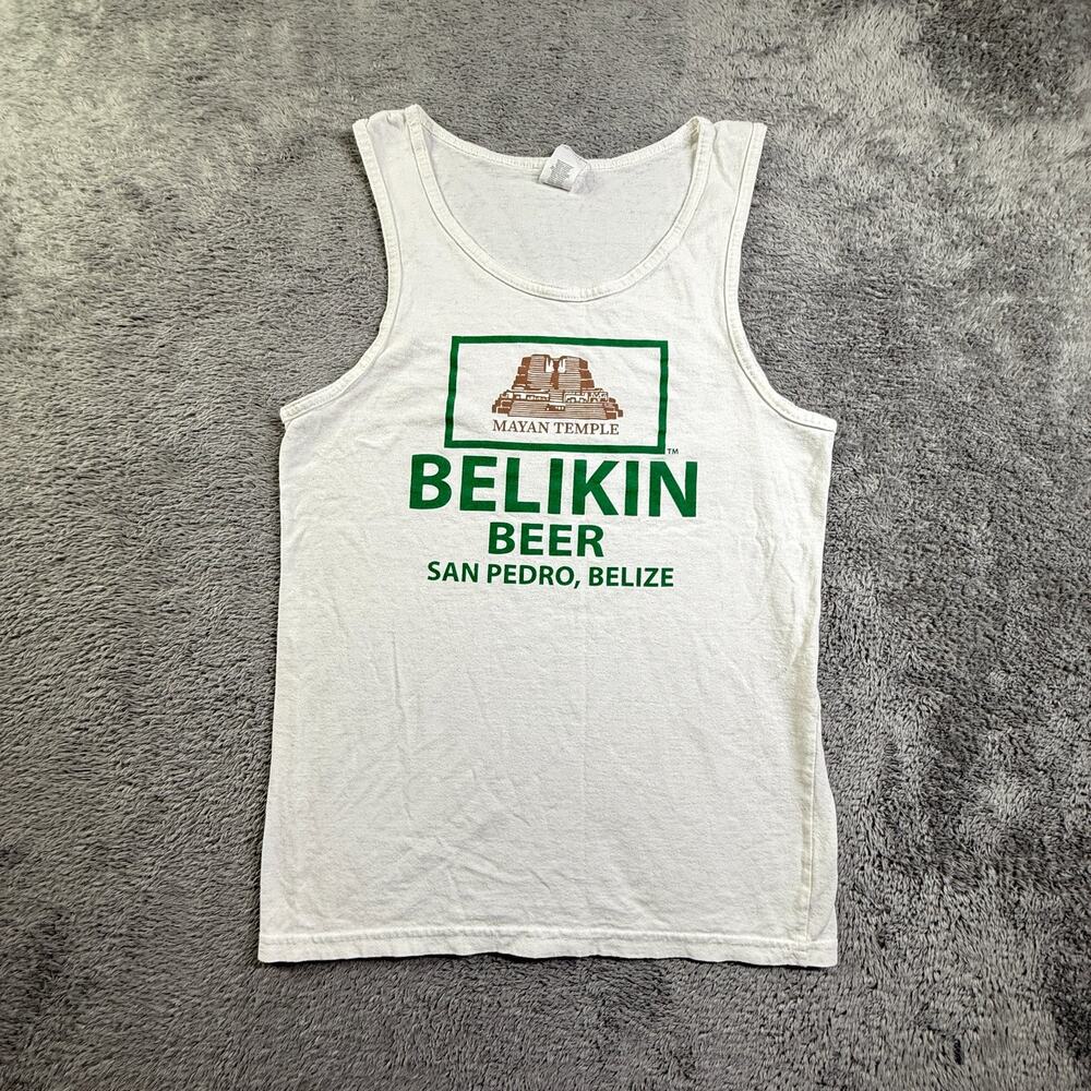 Belikin Beer Tank Top S Small White Belize San Pedro Brewery Logo Sleeveless